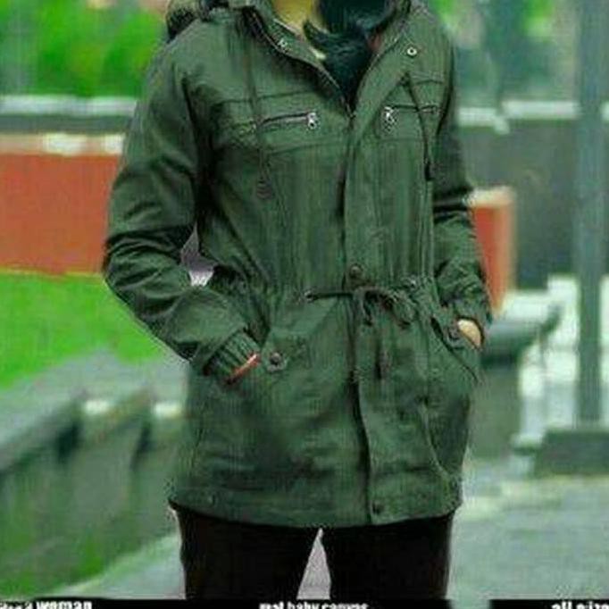 Jaket Parka Canvas Ijo Army Cewe / Cewek / Woman