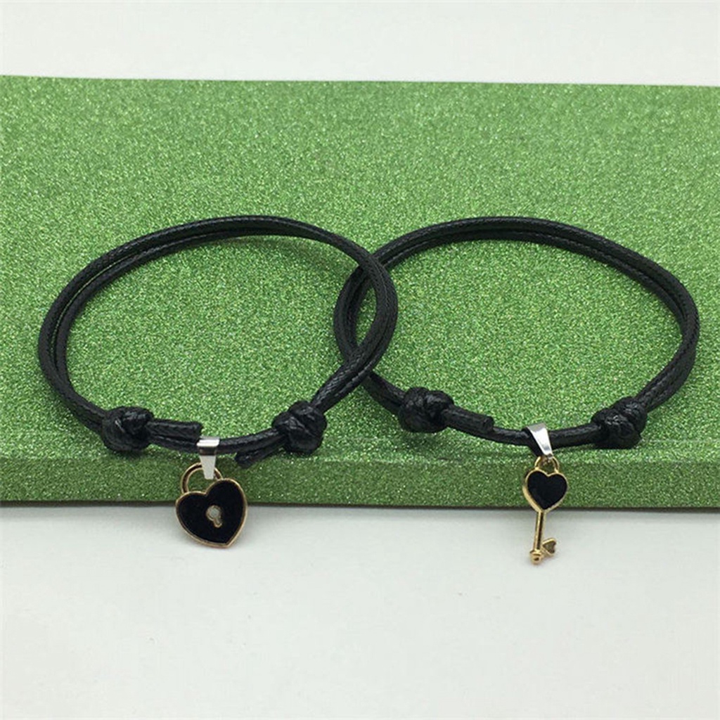 Hu Hu Hu Hu Hu Alat Bantu Pasang Kacamata♡ 1 Pasang Gelang Rantai Adjustable Bahan Resin Aksen Kunci Hati Untuk Pasangan