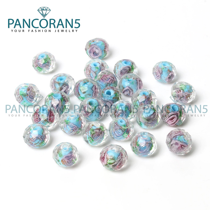 Manik Kristal Ceko Murano Lampwork Warna Biru Muda