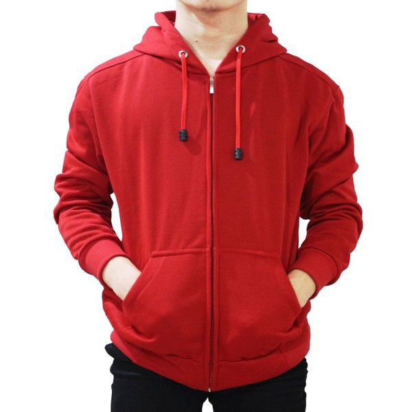 Best seller Jaket Sweater Polos Hoodie Zipper Resleting Merah Keren Pria Wanita