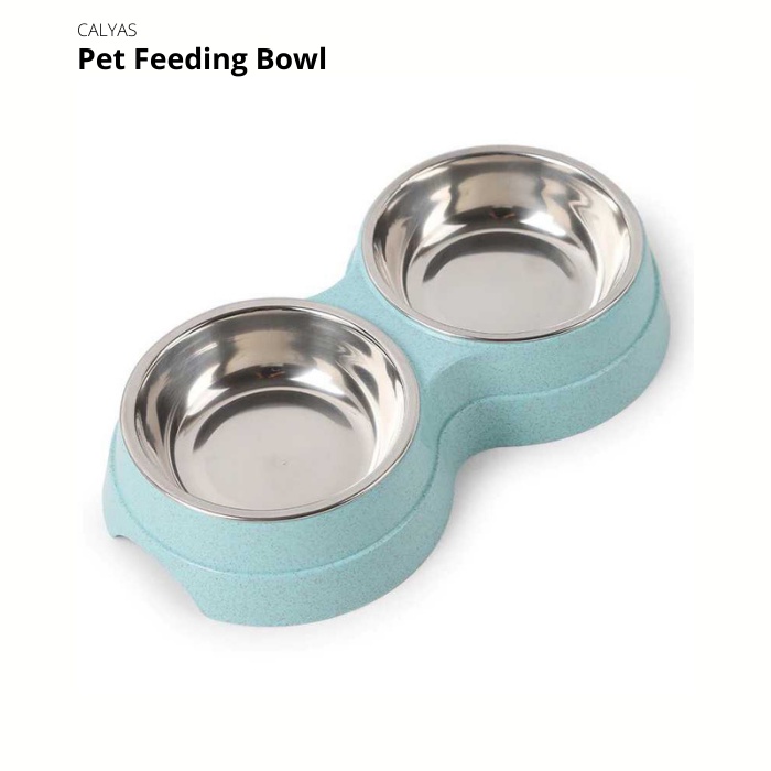 Tempat Makan Pet Feeding Bowl Anjing Kucing Stainless Steel Double Bowl