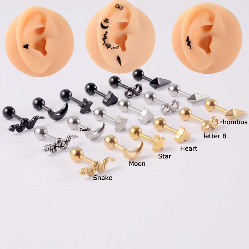 1 Piece Snake Stainless Steel Upper Lobe Helix Piercing Cartilage Earrings 16Gauge