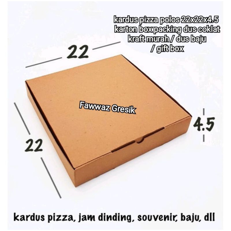 Kardus pizza polos 22x22x4,5 cm karton box packing dus coklat kraft murah/dus baju/gift box/bolu kue brownis