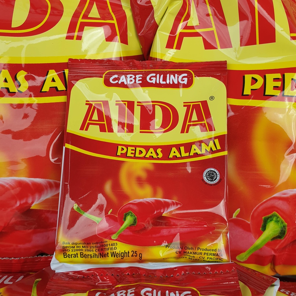 

10 PCS AIDA 25gr Cabe Giling Bubuk Pedas Alami AIDA Cabe Giling Pedas Alami Bumbu Cepat Saji 25gr