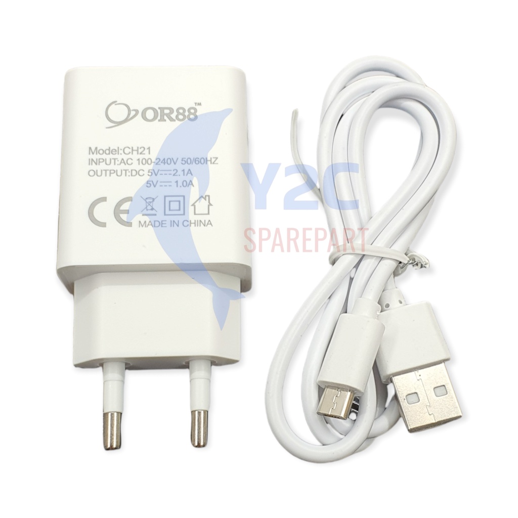 CHARGER ORIENS 88 CH21 DUAL USB COLOKAN MICRO QUICK CHARGE SAMSUNG OPPO REALME VIVO XIAOMI G530 G532 J110 J200 J320 J330 J500 J730 C2 A1K A3S A5S A37 A39 A57 A31 Y12 Y15 Y91 V5 V7 V9 V11 REDMI 2 3 4 5 5 6 6 7 7A NOTE 2 3 4 5 PRO