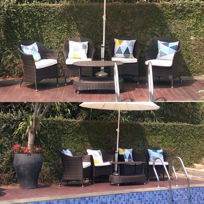 Best Seller - Set Teras 4 Kursi Dan 1 Meja Rotan Sintetis Rangka Aluminium