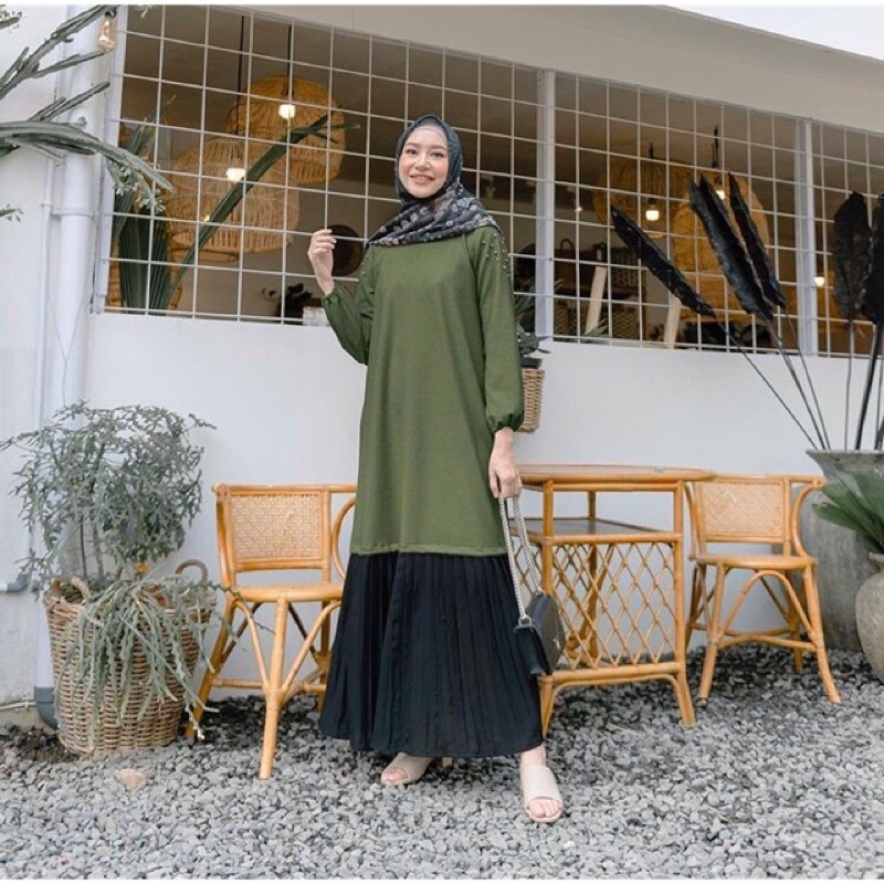 Delia Dress/gamis/baju muslim Hijau S/M Vanilla Hijab Ori/original (preloved/PL)