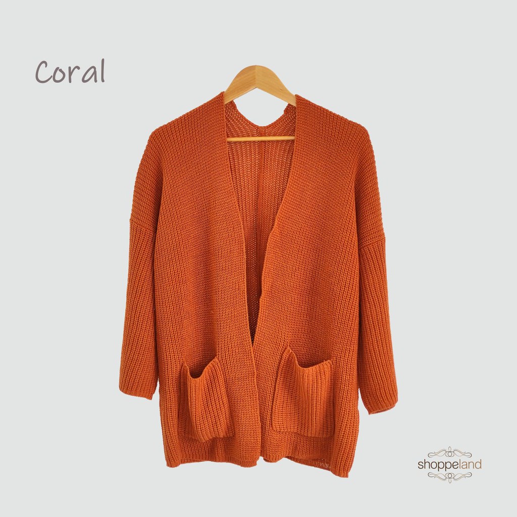 CARDIGAN RAJUT LAVELLA OVERSIZE-Coral