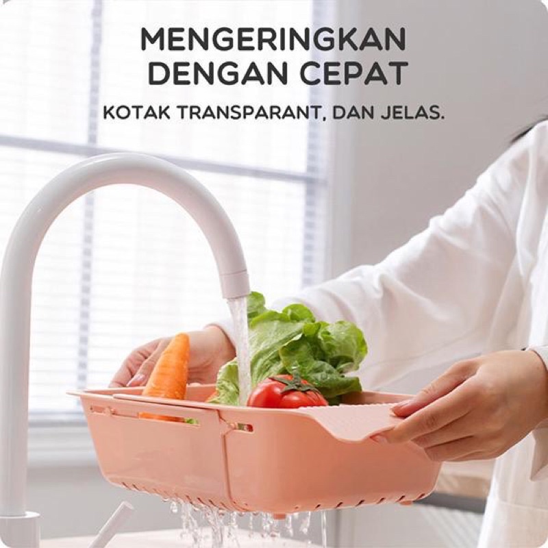 SAMONO SDB01 Keranjang Penyaring Buah Sayur Saringan Dapur Adjustable Multifungsi Untuk di Wastafel Pink Green