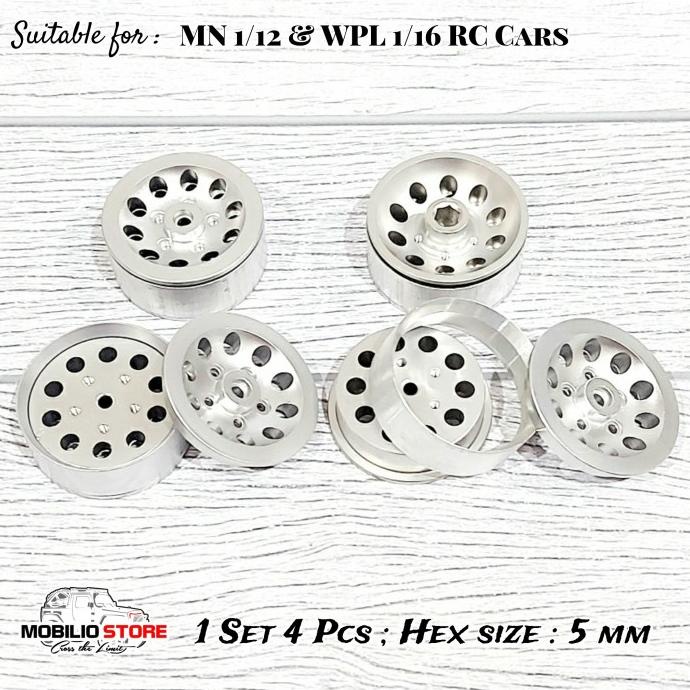 Velg Metal Beadlock Ban Soft Rubber Tire Wheel Set Roda RC Mini MN WPL - Beadlock Silver Lc