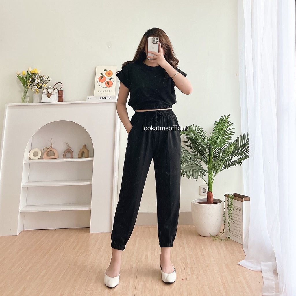 lookatmeofficial • Poppy Set Wanita 2in1 Jogger + Croptop bahan Babyterry premium