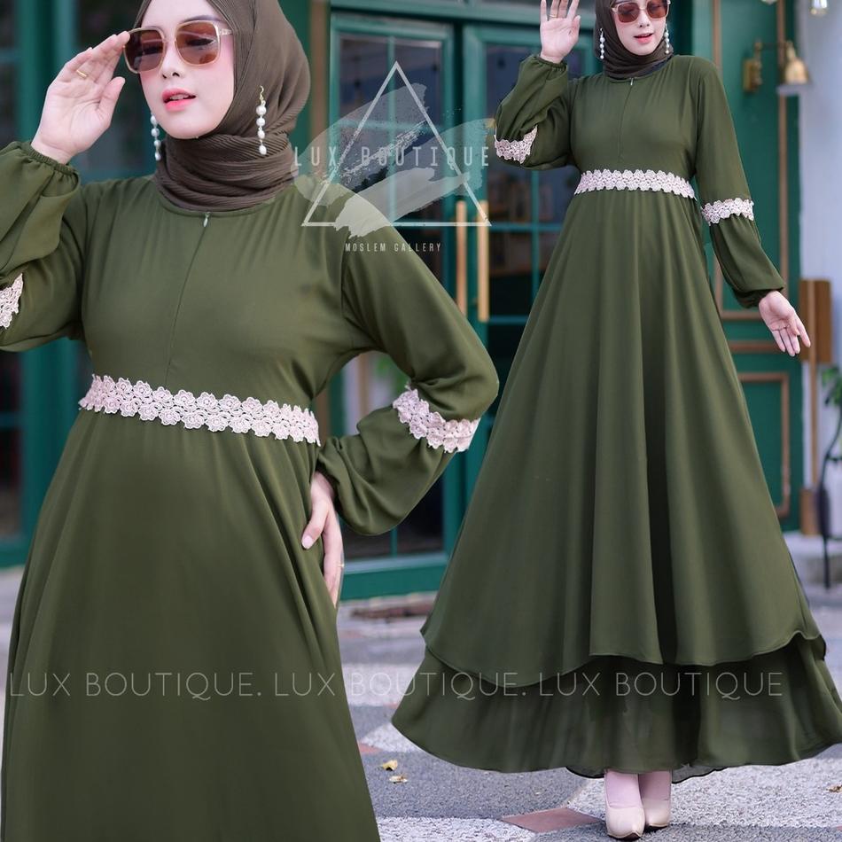 ↵ Gamis Malaysia / Gamis Ceruty Polos / Gamis Melayu Ceruti Babydoll Renda full furing シ
