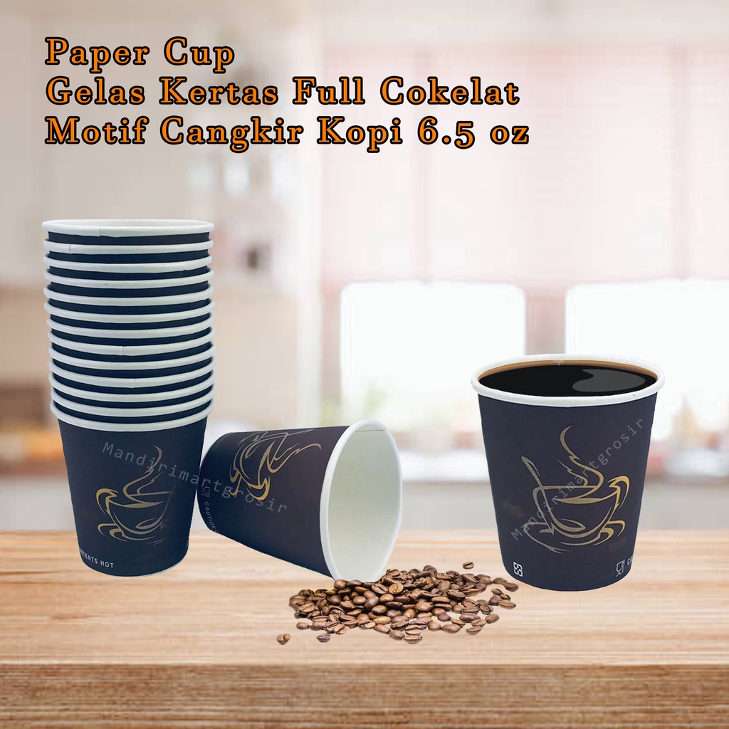 Paper cup * Gelas Kertas * full cokelat * motif cangkir kopi *6.5 oz