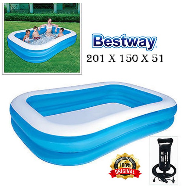 PROMO Bestway KOLAM Renang Karet Anak &amp; Keluarga Rectangular Ukuran Besar 54005 Hijau - 54346 Biru