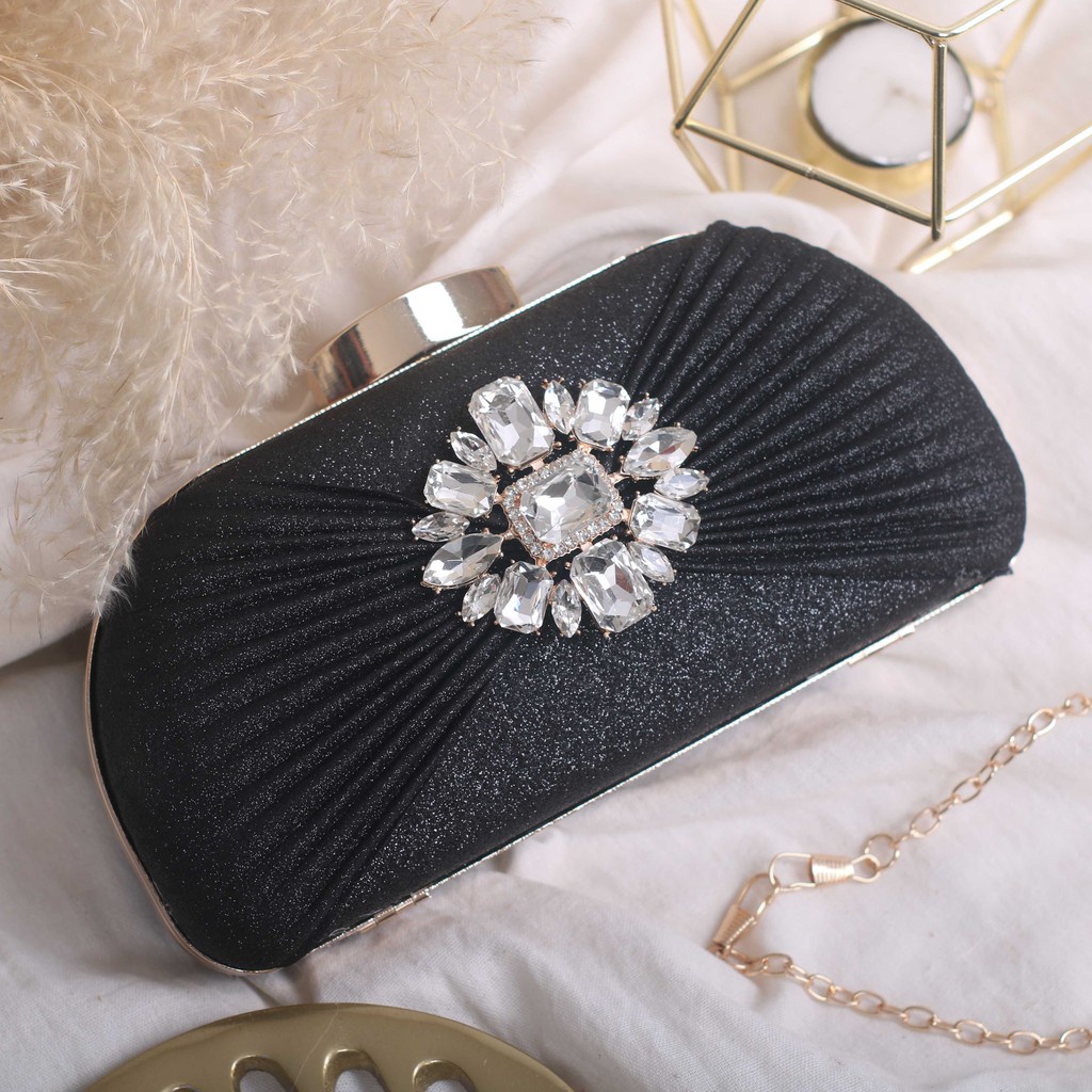 CR 7642 RISCE TAS CLUTCH PESTA ELEGANT MEWAH GLITTER IMPORT WANITA CEWEK PEREMPUAN JAKARTA BATAM