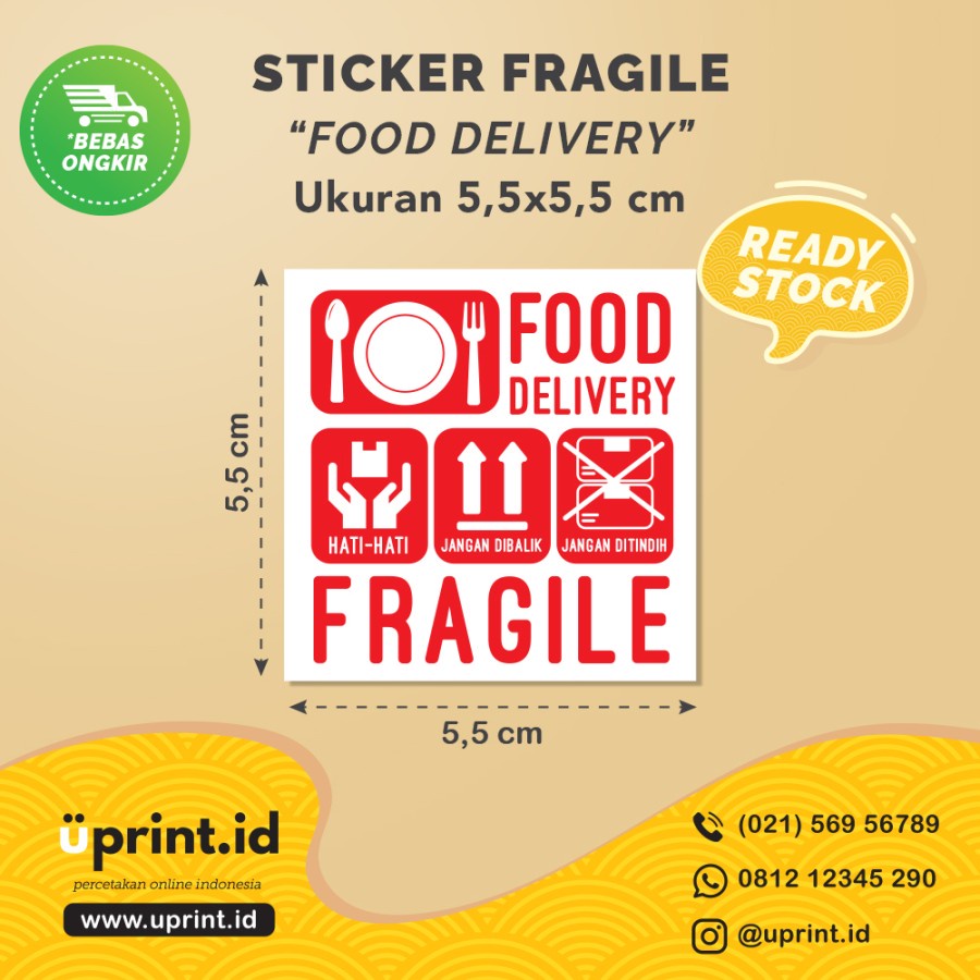 

STIKER FRAGILE FOOD DELIVERY 5.5 x 5.5 cm | Bahan Chromo - READY STOCK