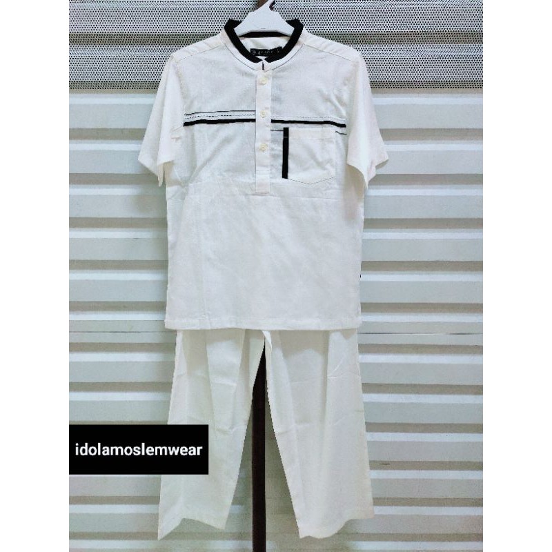 Baju Koko Stelan Anak Muslim Al-Luthfi Putih Lengan Pendek
