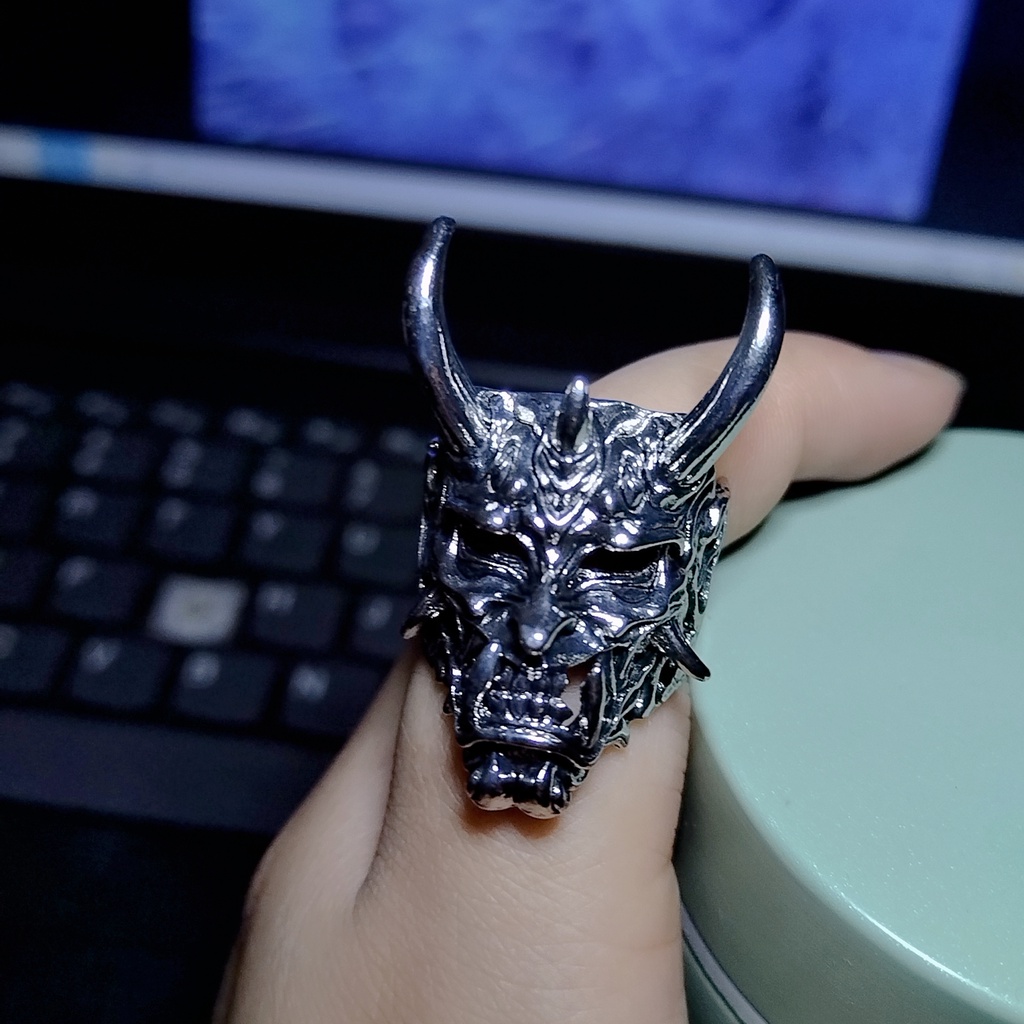 Cincin Model Terbuka Desain Topeng Prajna Tengkorak Gaya Punk Retro Untuk Pria