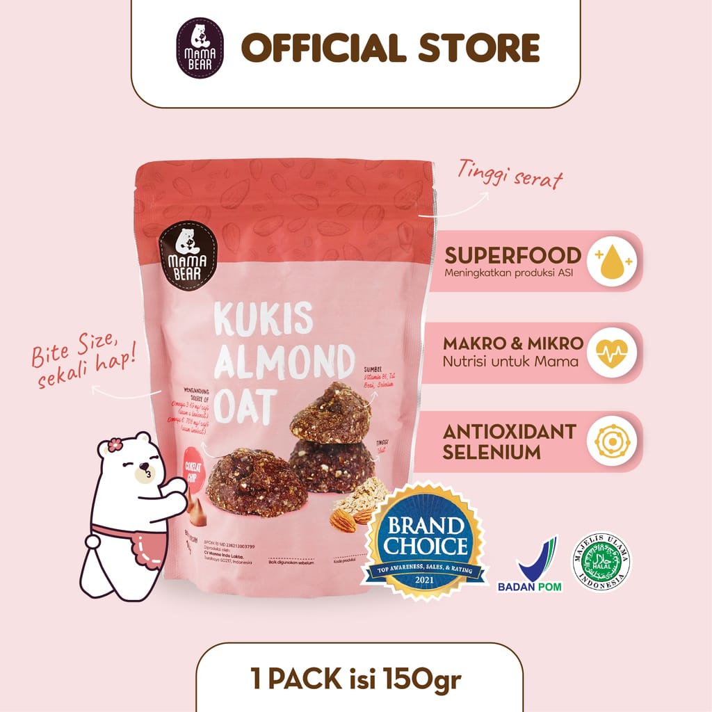 

Cookies Almond Mama Bear Pelancar ASI Cookies Kue Kering ASI Booster | Almond Oats 1 Pouch Cookies and Cream Kukis Pelancar ASI Booster Snack Alami Ibu Hamil