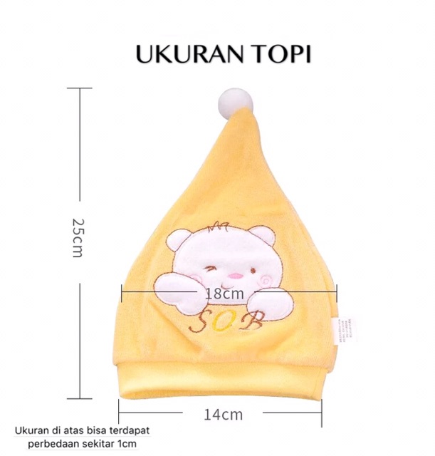 Topi bayi kurcaci katun newborn bordir beruang 0-4 bulan