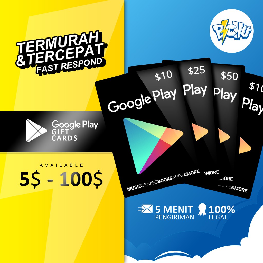 [Legal & Resmi] Google Play Gift Card GPC US USD 10$ - 100