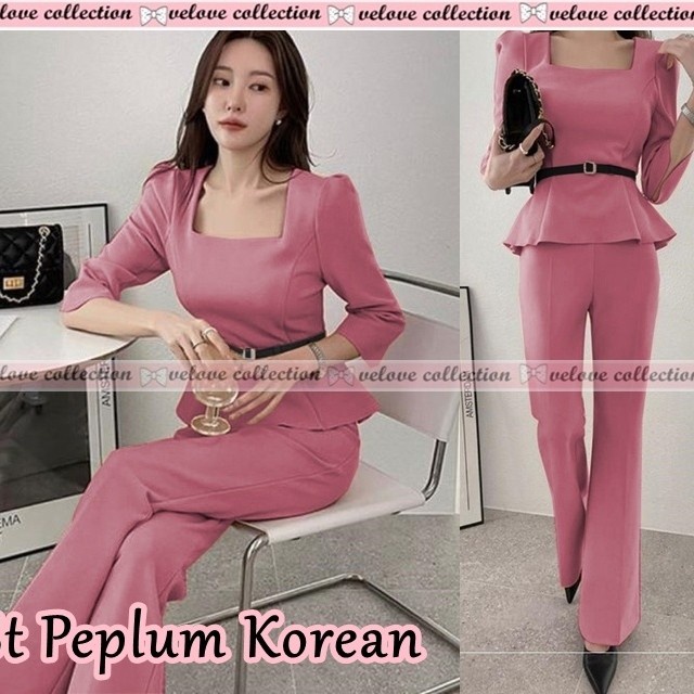 Baju Set Stelan Celana Panjang Kulot 2in1 Pesta Kerja Trend Kekinian 2022 ST Setelan Uneck Peplum Ko