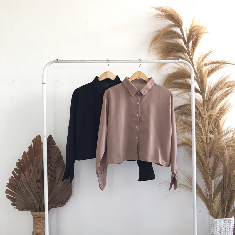 Kemeja crop oversize - kemeja wanita lengan panjang - kemeja crop top crincle