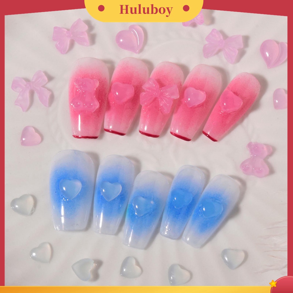 Huluboy Huluboy♡ 50pcs / Set Ornamen Kuku 3D Bentuk Hati Dapat Berubah Warna Untuk Dekorasi Nail Art