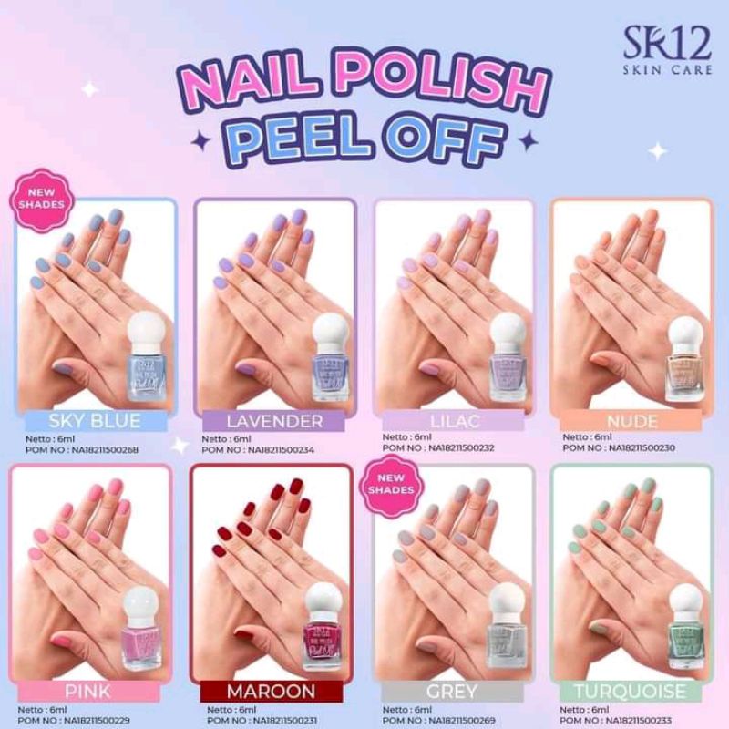 NAIL POLISH PEEL OFF SR12 - Kutek Halal SR12 - Kutek Water Based / Mudah Di Kelupas / Warnanya Soft 