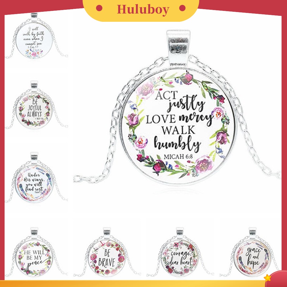 Hu Hu Hu Hu Hu Alat Bantu Pasang Kacamata♡ Kalung Rantai Liontin Cabochon Kaca Motif Alkitab Kristen Untuk Priawanita