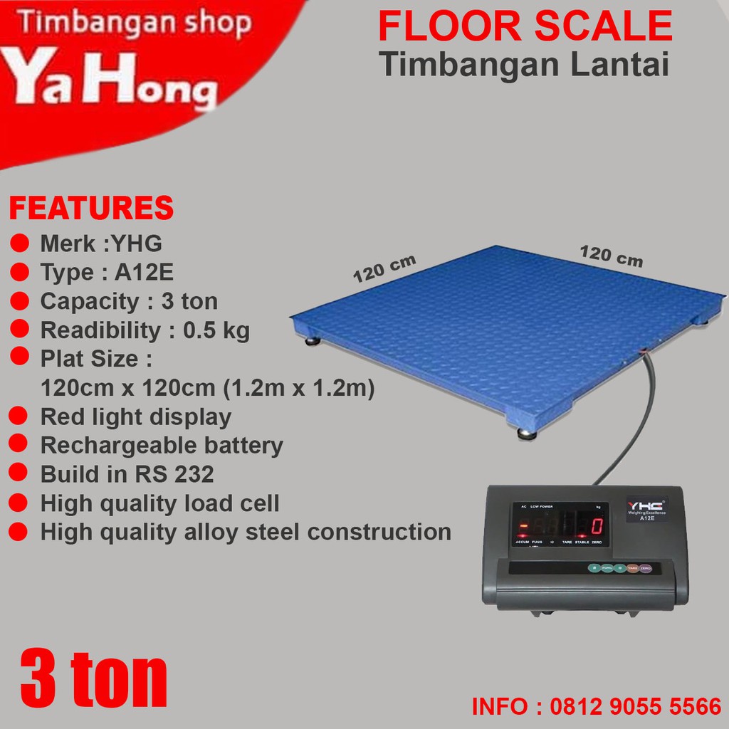 Timbangan Lantai Digital Timbangan Hewan Sapi Barang YHG A12E 120cm x 120cm 3ton 0.5kg