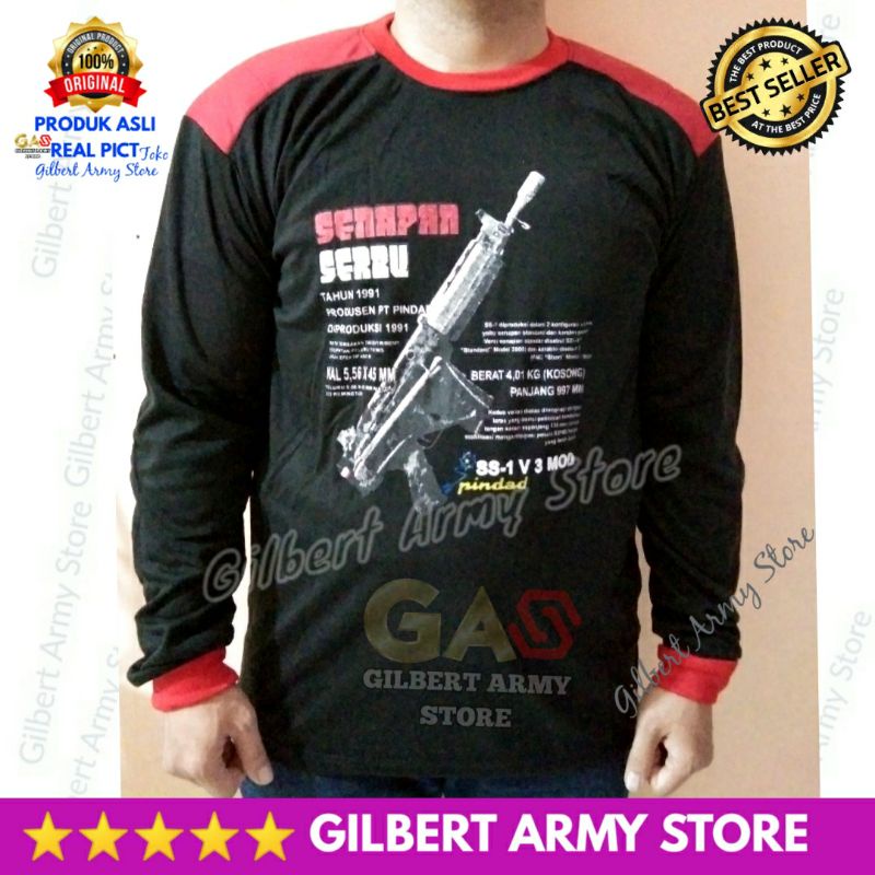 Kaos Sniper Panjang dekker Army Gambar Senapan Serbu Hitam Variasi Merah Gilbert Army Store