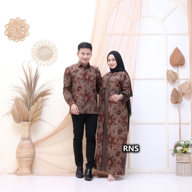 Batik Couple Keluarga Gamis Busui Motif Prasasti Batik Keluarga Seragam