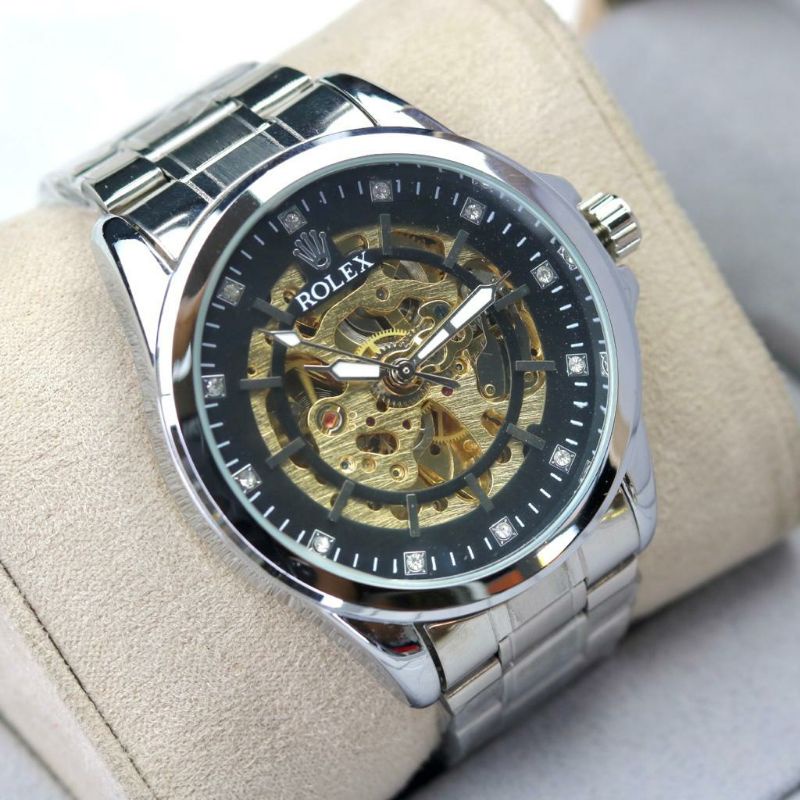 ROLEX AUTOMATIC | Bayar di tempat | COD | Logo Bawah | Jam Pria Skeleton Otomatis Matic Transparan