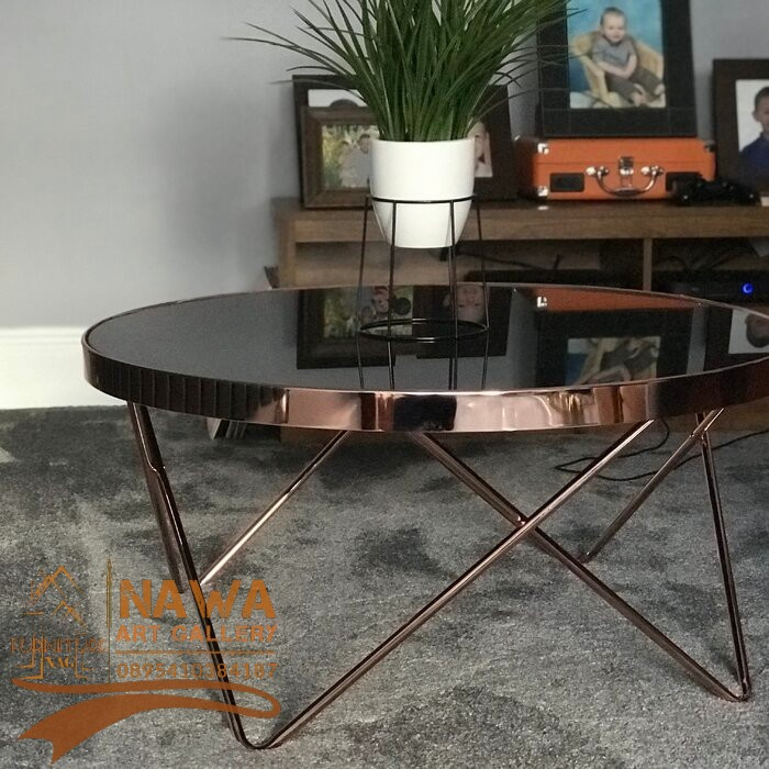 COEN | Meja Tamu Stainless Modern Top Glass Rayban - Coffee Table