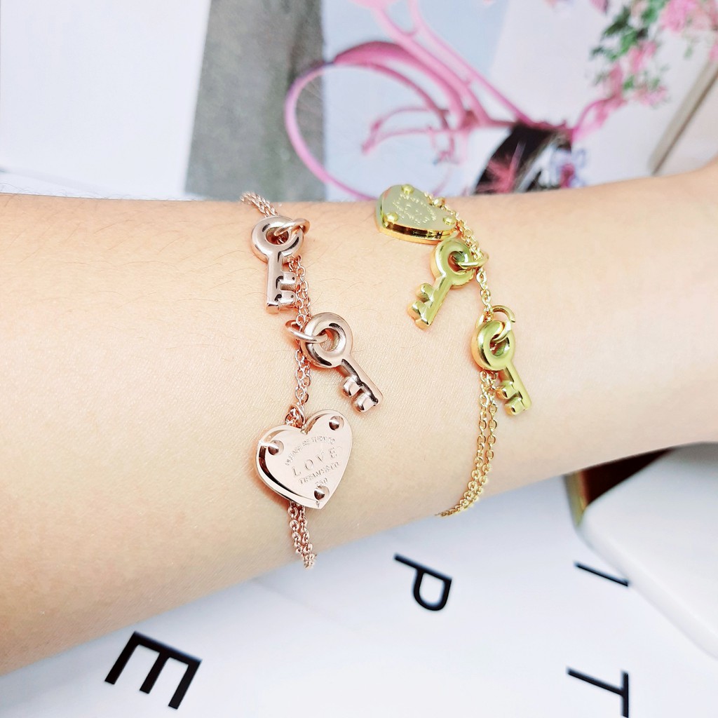 Gelang Titanium Korea Kdrama Import Kunci Hati Rose Gold - BB597