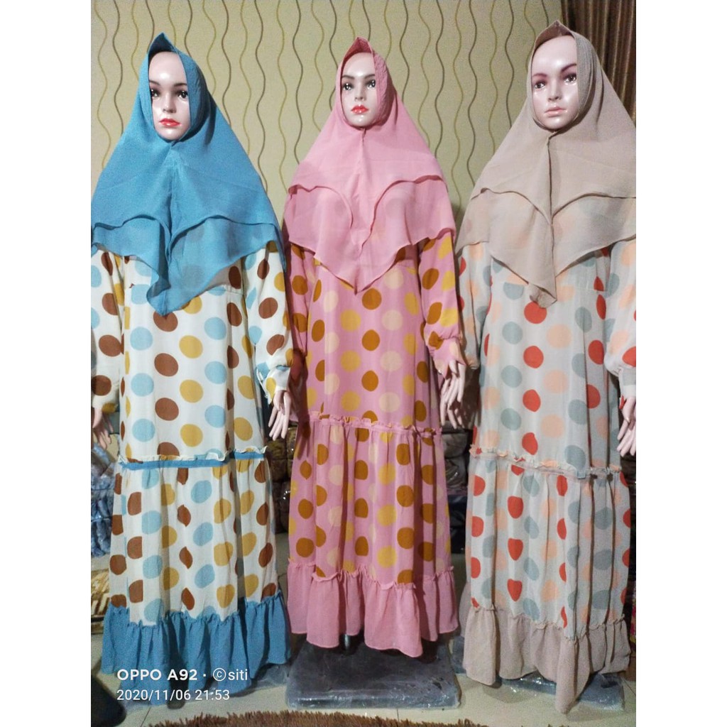 Gamis Syar'i Ceruty Babydoll Motif Polkadot Besar