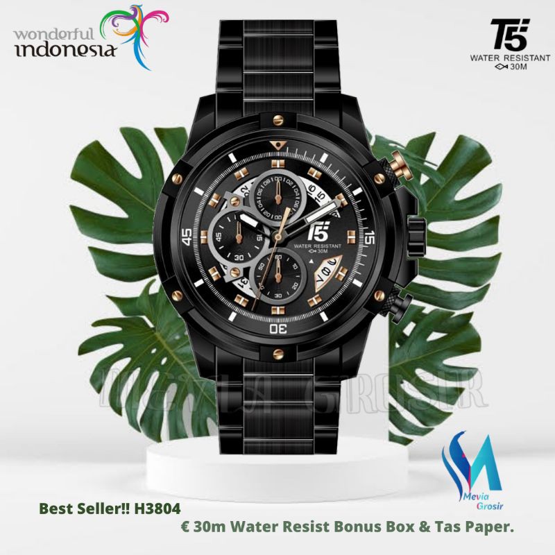 JAM TANGAN PRIA T5 H 3804 H3804G 3804 T5 ORIGINAL 100% CHRONOGRAPH TAHAN AIR BERGARANSI FREE TIN BOX