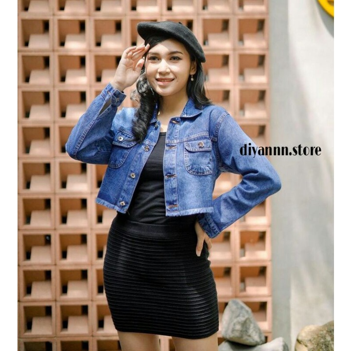 JAKET JEANS CROP WANITA / JAKET CEWEK CEWE RAWIS/ JACKET JINS DENIM MURAH / CROP Top