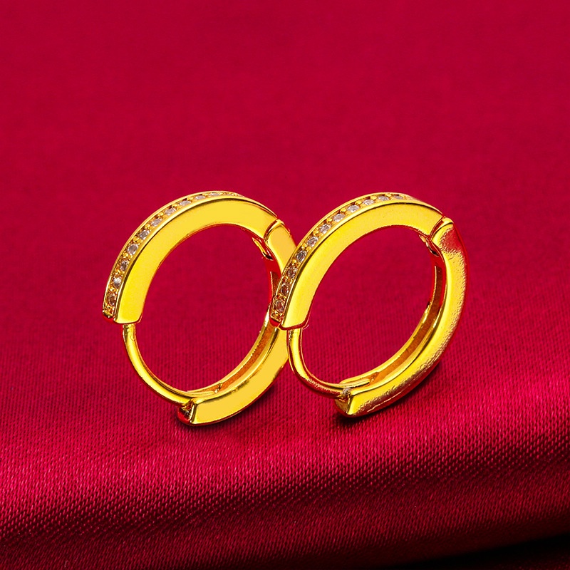 Anting Hoops Mini Lapis Emas Asli Kadar 375 Hias Berlian Untuk Wanita Hoops