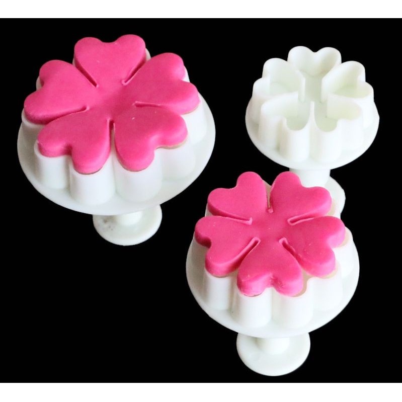 Fondant Plunger Cutter - Cetakan Fondant Heart Flower (3pcs)