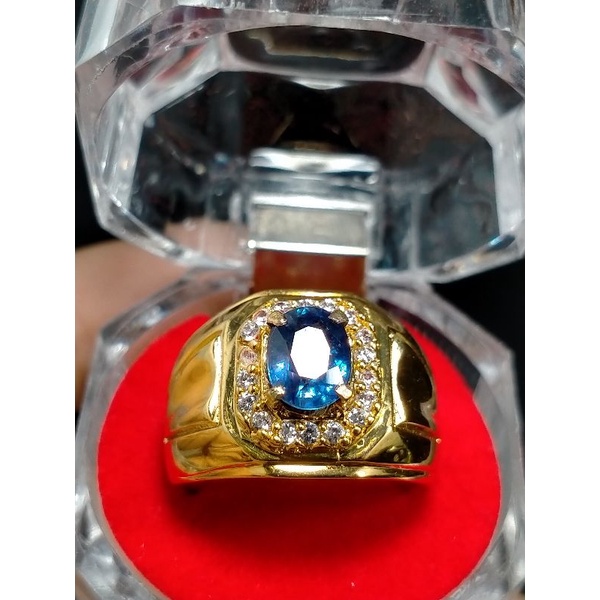 CINCIN EMAS PERAK 926 BATU BLUE SAFIR CEYLON ASLI NATURAL SIAP PAKAI
