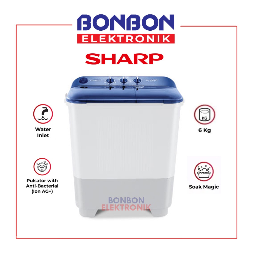 Sharp Mesin Cuci 2 Tabung 6.5KG ES-T65NT-BL / EST 65 NTBL 65NT