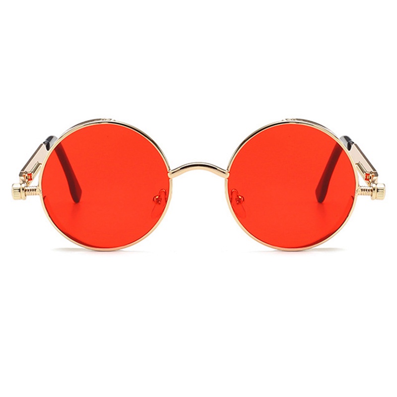 Kacamata Hitam UV400 Bingkai Bulat Bahan Logam Gaya Retro Klasik Gothic Steampunk Untuk Pria Dan Wanita
