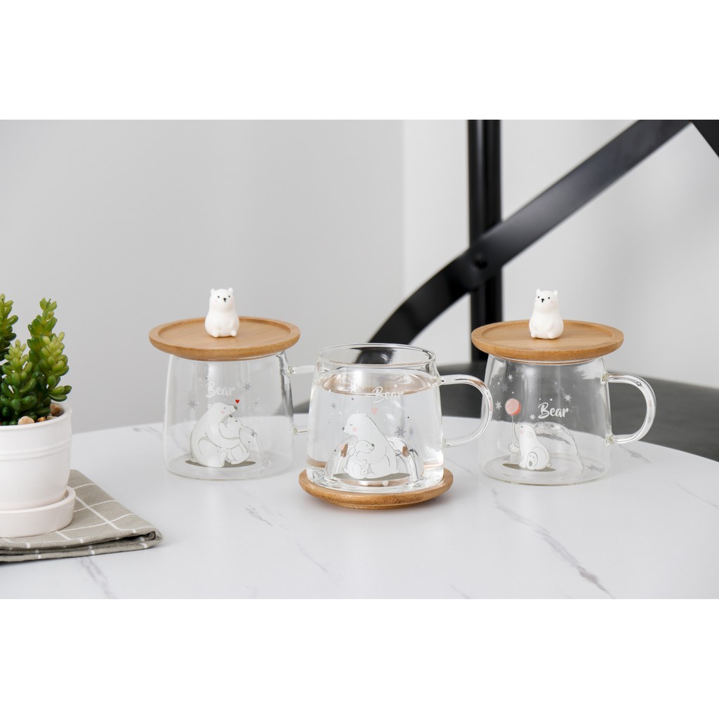 Gelas Kaca Unik Bening Lucu Set Tutup Cute Bear