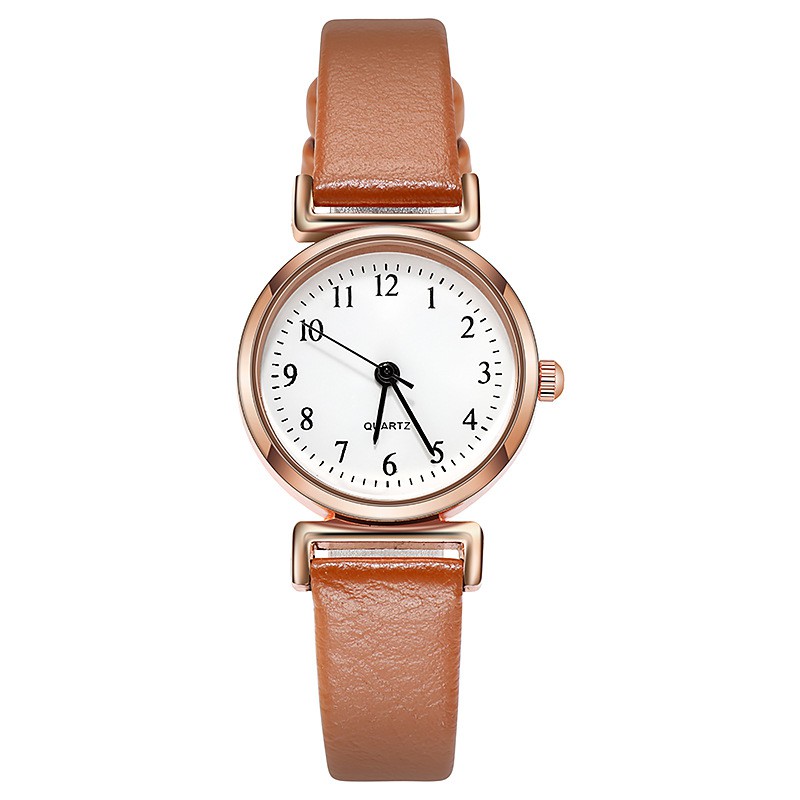 Jam Tangan Analog Quartz Wanita Kecil Tali PU Leather Korean Style Fashion Import-Angka Coklat