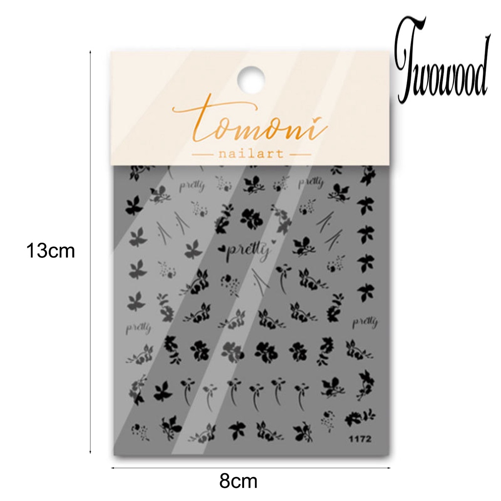 Twowood 1 Lembar Stiker Kuku Motif Bunga Mini Seamless Flexible Untuk Manicure / Nail Art DIY