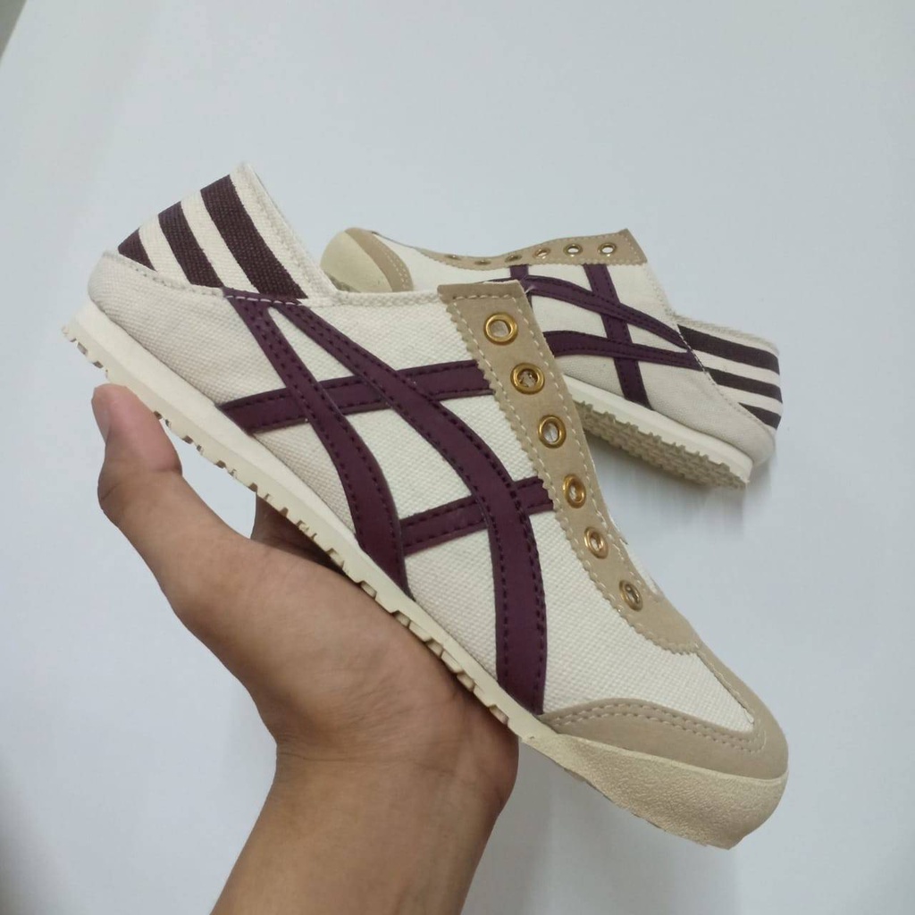 CK19 - Onitsuka-Suka Sepatu Slip On Wanita Cream List Merah Hati Murah Keren Bagus Berkualitas Size 
