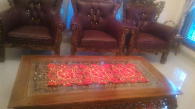 Taplak Meja Tamu Bordir Import Premium Bunga Sepatu Merah Oval 40x100cm