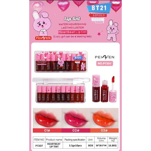 BEST SELLER LIP TINT MATTE HEART BEAT COVER BT21 H|PERPAK  ISI 10PCS